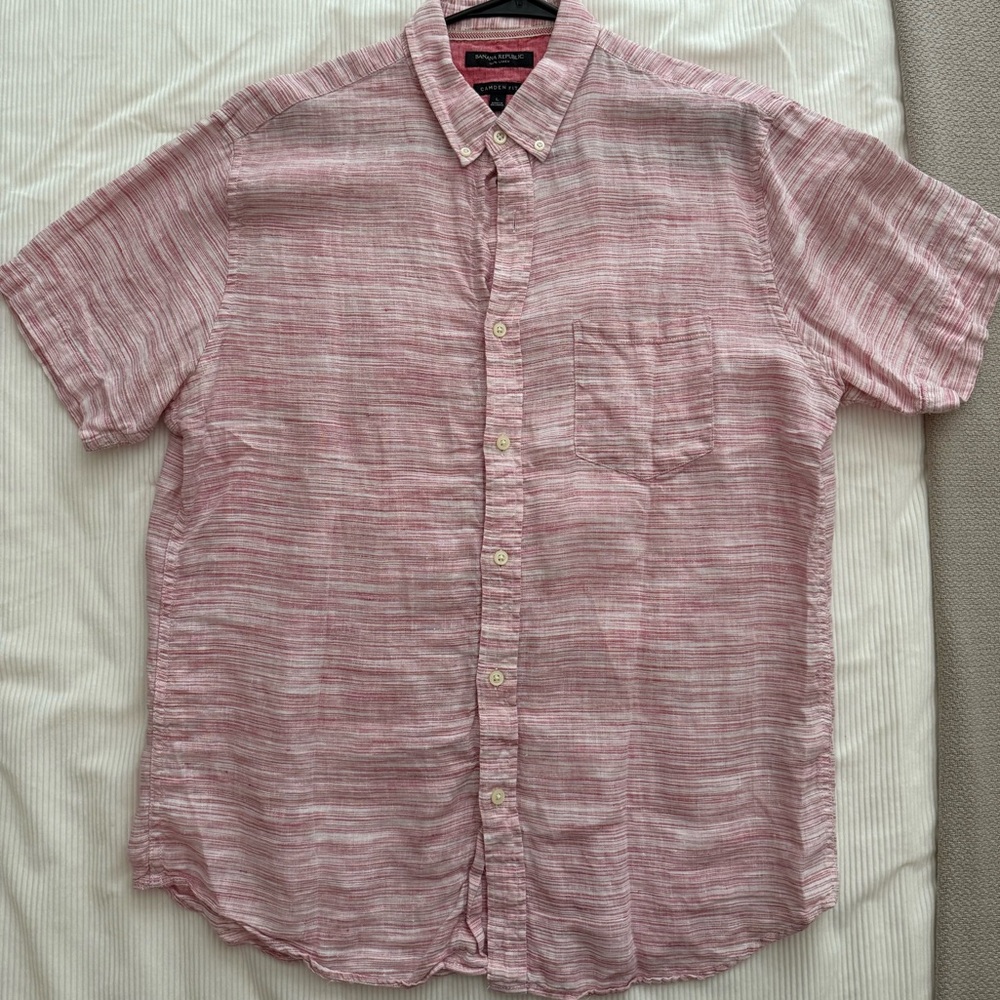 Banana Republic Casual Pink Linen Button-Down Shirt